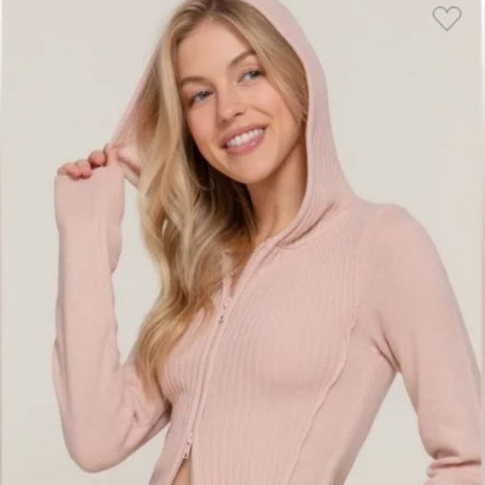Women's Pink 2-way Zip Hoodie Cardigan Size M